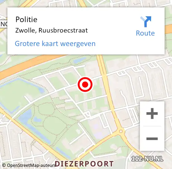 Locatie op kaart van de 112 melding: Politie Zwolle, Ruusbroecstraat op 15 juni 2023 18:14