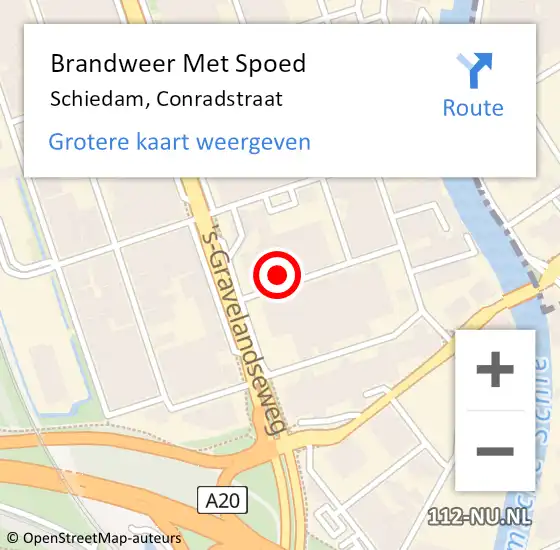 Locatie op kaart van de 112 melding: Brandweer Met Spoed Naar Schiedam, Conradstraat op 15 juni 2023 18:15