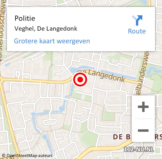 Locatie op kaart van de 112 melding: Politie Veghel, De Langedonk op 15 juni 2023 18:37