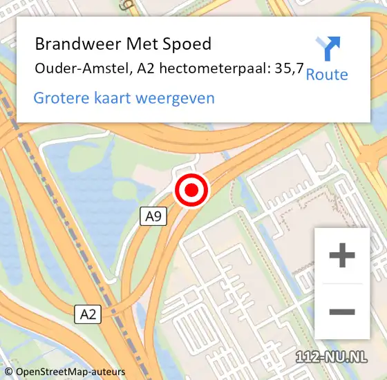 Locatie op kaart van de 112 melding: Brandweer Met Spoed Naar Ouder-Amstel, A2 hectometerpaal: 35,7 op 15 juni 2023 18:47