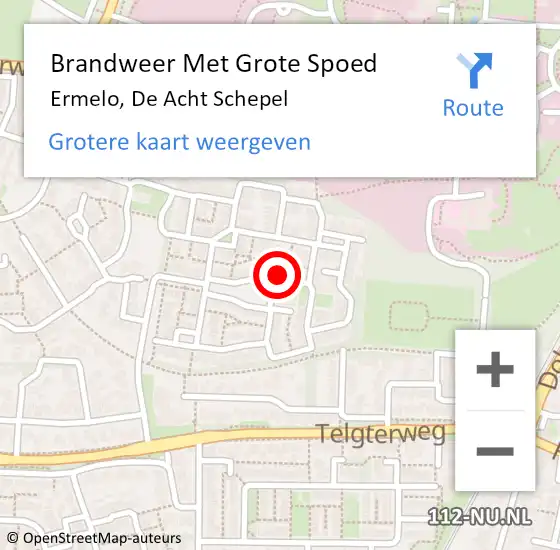 Locatie op kaart van de 112 melding: Brandweer Met Grote Spoed Naar Ermelo, De Acht Schepel op 15 juni 2023 18:47