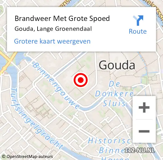 Locatie op kaart van de 112 melding: Brandweer Met Grote Spoed Naar Gouda, Lange Groenendaal op 15 juni 2023 18:56