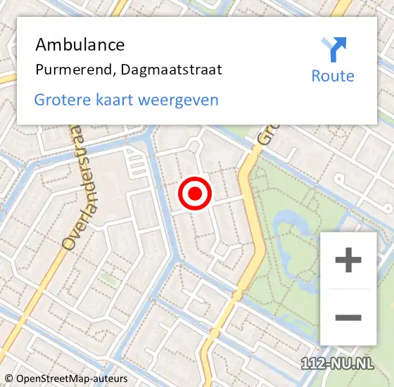 Locatie op kaart van de 112 melding: Ambulance Purmerend, Dagmaatstraat op 15 juni 2023 19:00