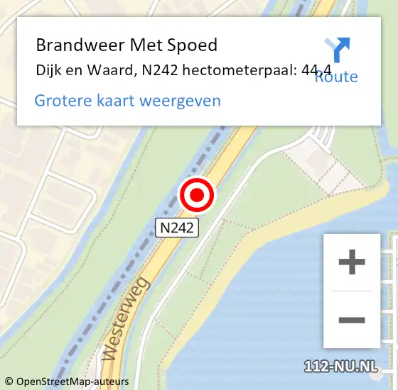 Locatie op kaart van de 112 melding: Brandweer Met Spoed Naar Dijk en Waard, N242 hectometerpaal: 44,4 op 15 juni 2023 19:10