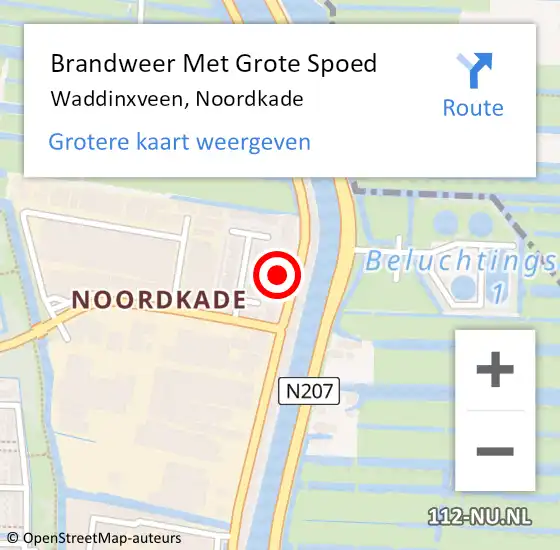 Locatie op kaart van de 112 melding: Brandweer Met Grote Spoed Naar Waddinxveen, Noordkade op 15 juni 2023 19:11