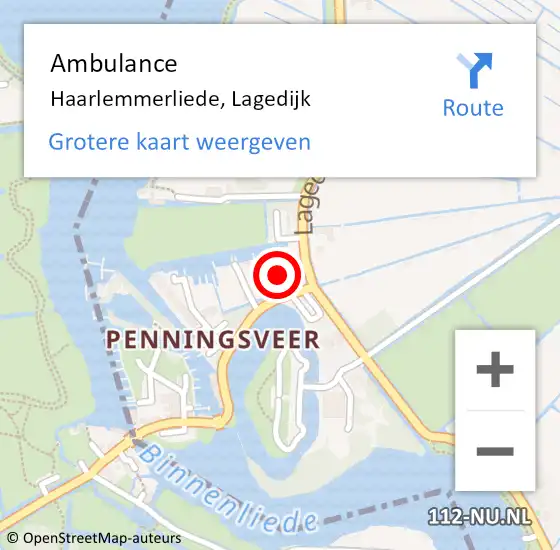 Locatie op kaart van de 112 melding: Ambulance Haarlemmerliede, Lagedijk op 15 juni 2023 19:18