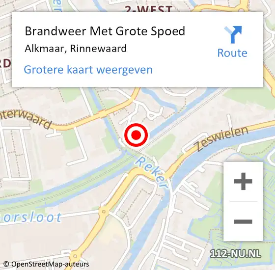 Locatie op kaart van de 112 melding: Brandweer Met Grote Spoed Naar Alkmaar, Rinnewaard op 15 juni 2023 19:23