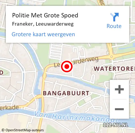 Locatie op kaart van de 112 melding: Politie Met Grote Spoed Naar Franeker, Leeuwarderweg op 15 juni 2023 19:43