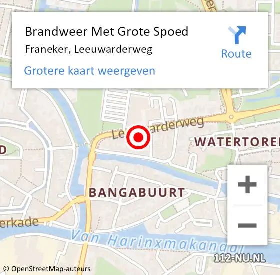 Locatie op kaart van de 112 melding: Brandweer Met Grote Spoed Naar Franeker, Leeuwarderweg op 15 juni 2023 19:44