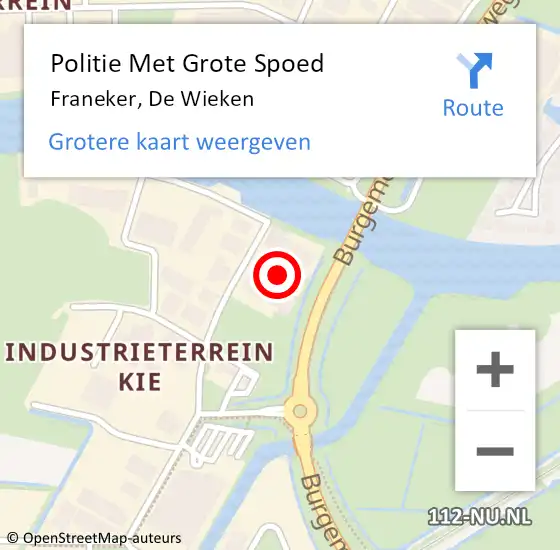 Locatie op kaart van de 112 melding: Politie Met Grote Spoed Naar Franeker, De Wieken op 15 juni 2023 19:44