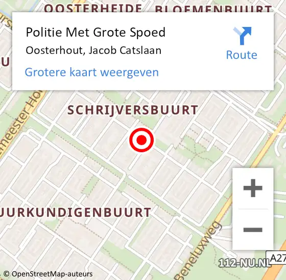 Locatie op kaart van de 112 melding: Politie Met Grote Spoed Naar Oosterhout, Jacob Catslaan op 15 juni 2023 20:22