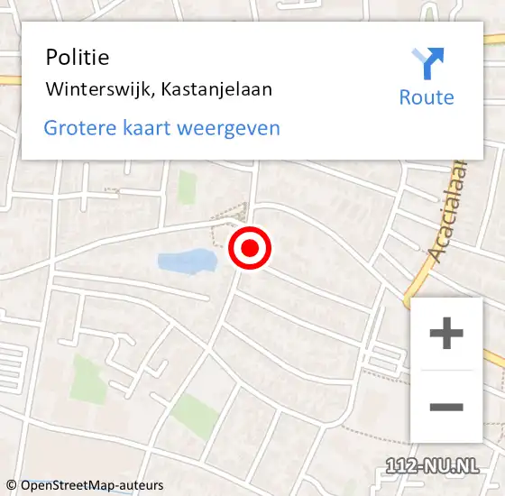 Locatie op kaart van de 112 melding: Politie Winterswijk, Kastanjelaan op 15 juni 2023 20:31