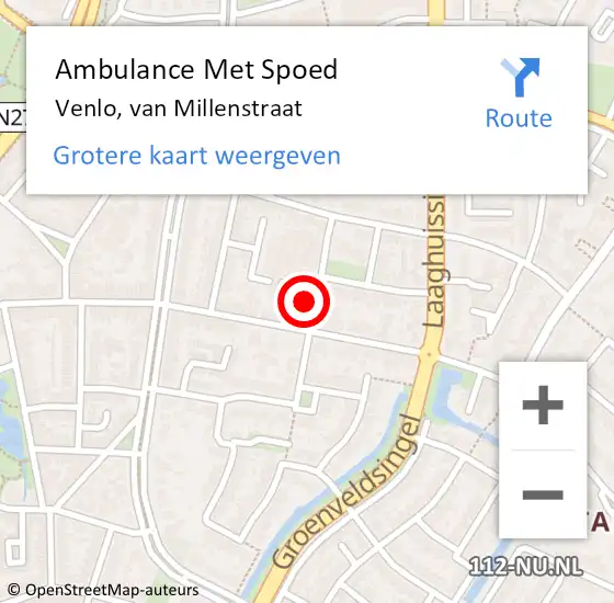 Locatie op kaart van de 112 melding: Ambulance Met Spoed Naar Venlo, van Millenstraat op 9 september 2013 12:31