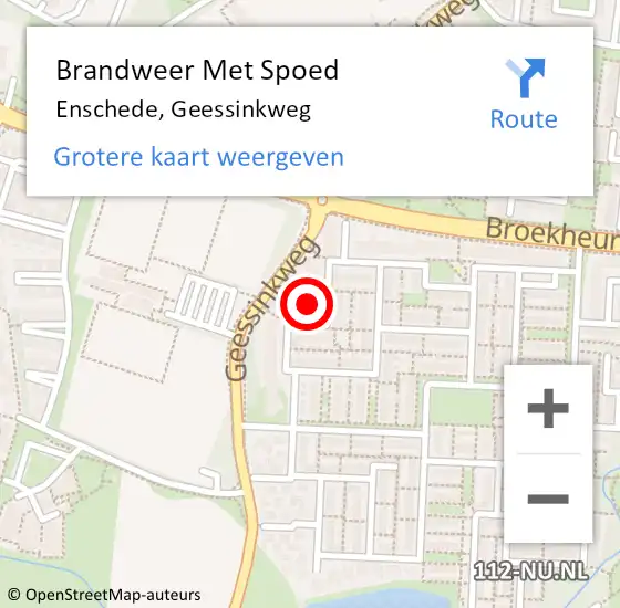 Locatie op kaart van de 112 melding: Brandweer Met Spoed Naar Enschede, Geessinkweg op 15 juni 2023 21:11