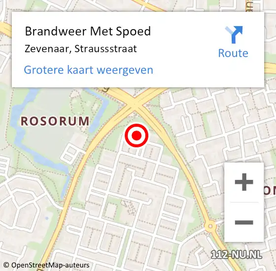 Locatie op kaart van de 112 melding: Brandweer Met Spoed Naar Zevenaar, Straussstraat op 15 juni 2023 21:14