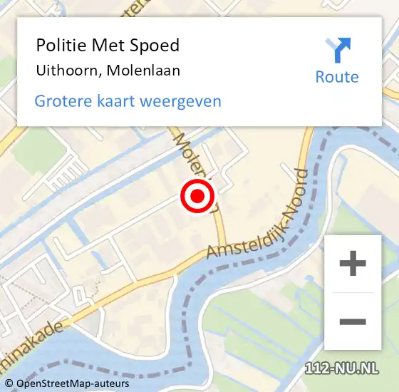 Locatie op kaart van de 112 melding: Politie Met Spoed Naar Uithoorn, Molenlaan op 15 juni 2023 21:40