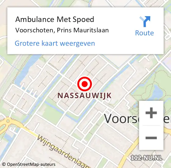 Locatie op kaart van de 112 melding: Ambulance Met Spoed Naar Voorschoten, Prins Mauritslaan op 15 juni 2023 22:17