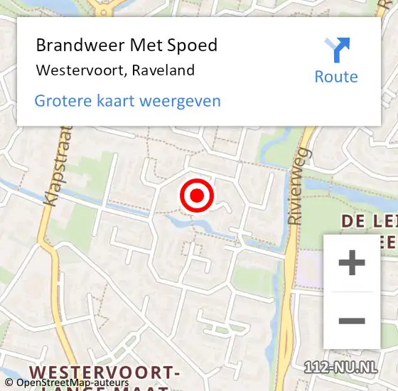 Locatie op kaart van de 112 melding: Brandweer Met Spoed Naar Westervoort, Raveland op 15 juni 2023 22:23