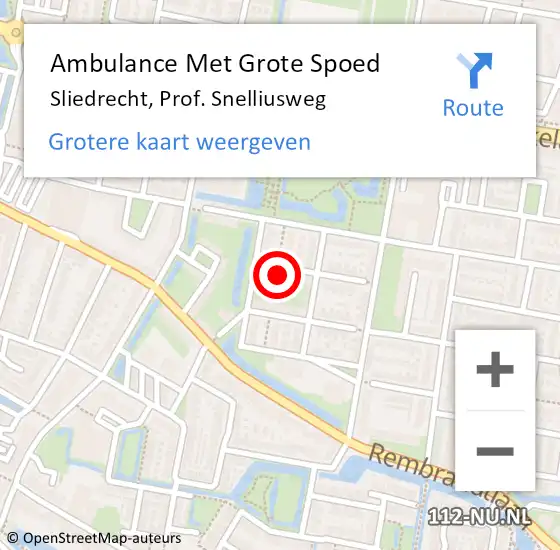 Locatie op kaart van de 112 melding: Ambulance Met Grote Spoed Naar Sliedrecht, Prof. Snelliusweg op 15 juni 2023 22:25