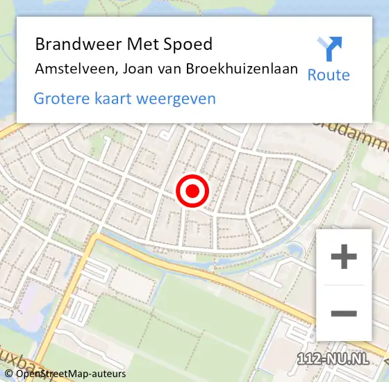 Locatie op kaart van de 112 melding: Brandweer Met Spoed Naar Amstelveen, Joan van Broekhuizenlaan op 15 juni 2023 22:33