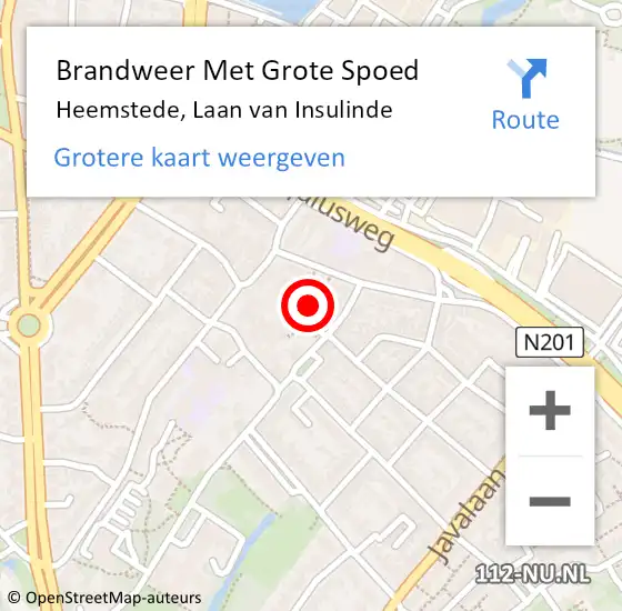 Locatie op kaart van de 112 melding: Brandweer Met Grote Spoed Naar Heemstede, Laan van Insulinde op 15 juni 2023 22:45