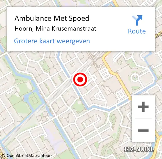 Locatie op kaart van de 112 melding: Ambulance Met Spoed Naar Hoorn, Mina Krusemanstraat op 15 juni 2023 23:02