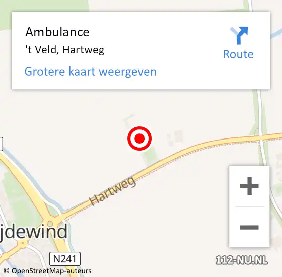 Locatie op kaart van de 112 melding: Ambulance 't Veld, Hartweg op 15 juni 2023 23:06