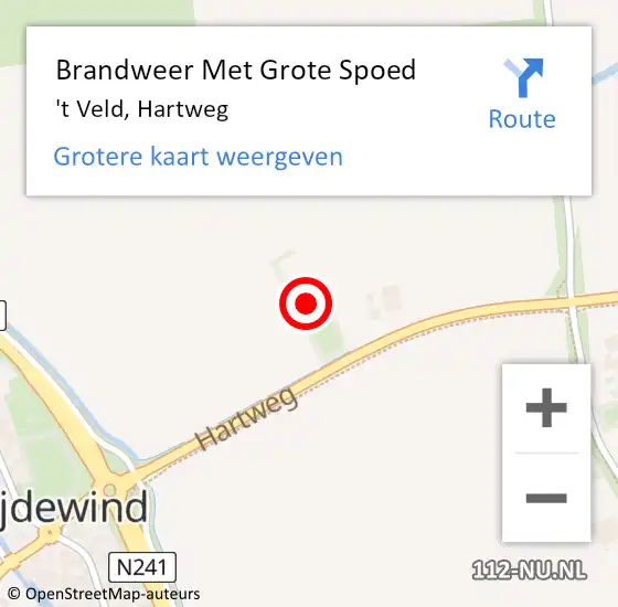 Locatie op kaart van de 112 melding: Brandweer Met Grote Spoed Naar 't Veld, Hartweg op 15 juni 2023 23:06
