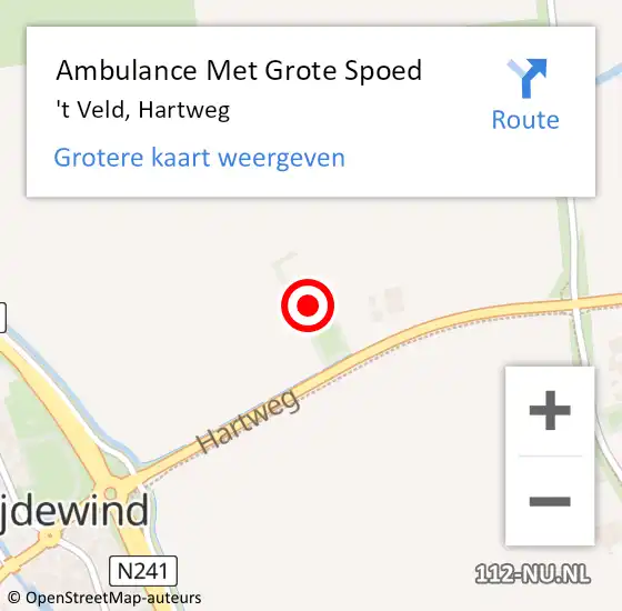 Locatie op kaart van de 112 melding: Ambulance Met Grote Spoed Naar 't Veld, Hartweg op 15 juni 2023 23:08