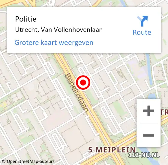 Locatie op kaart van de 112 melding: Politie Utrecht, Van Vollenhovenlaan op 15 juni 2023 23:33