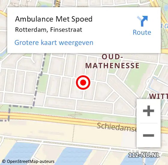 Locatie op kaart van de 112 melding: Ambulance Met Spoed Naar Rotterdam, Finsestraat op 15 juni 2023 23:36