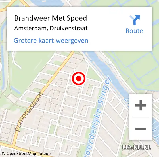 Locatie op kaart van de 112 melding: Brandweer Met Spoed Naar Amsterdam, Druivenstraat op 15 juni 2023 23:58