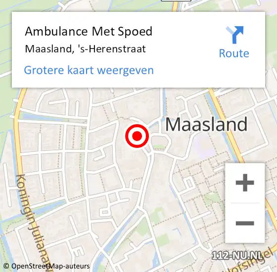 Locatie op kaart van de 112 melding: Ambulance Met Spoed Naar Maasland, 's-Herenstraat op 16 juni 2023 00:06