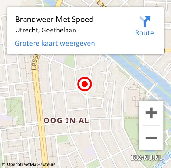 Locatie op kaart van de 112 melding: Brandweer Met Spoed Naar Utrecht, Goethelaan op 16 juni 2023 00:22