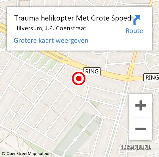 Locatie op kaart van de 112 melding: Trauma helikopter Met Grote Spoed Naar Hilversum, J.P. Coenstraat op 16 juni 2023 00:34