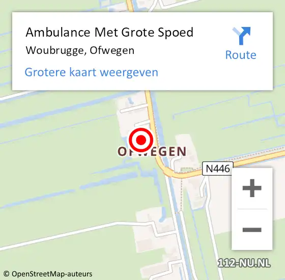 Locatie op kaart van de 112 melding: Ambulance Met Grote Spoed Naar Woubrugge, Ofwegen op 16 juni 2023 01:17