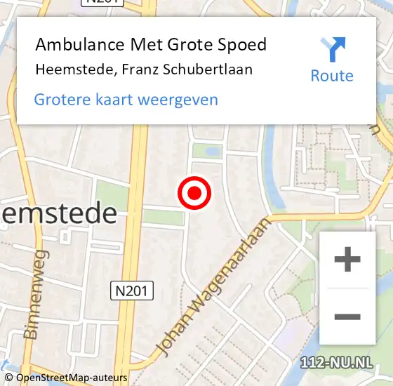 Locatie op kaart van de 112 melding: Ambulance Met Grote Spoed Naar Heemstede, Franz Schubertlaan op 16 juni 2023 01:45