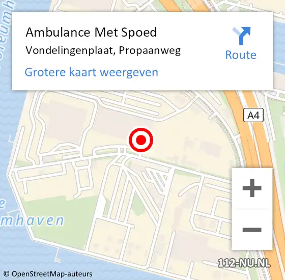 Locatie op kaart van de 112 melding: Ambulance Met Spoed Naar Vondelingenplaat, Propaanweg op 16 juni 2023 02:10