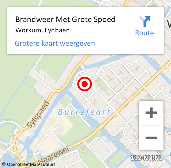 Locatie op kaart van de 112 melding: Brandweer Met Grote Spoed Naar Workum, Lynbaen op 16 juni 2023 02:43