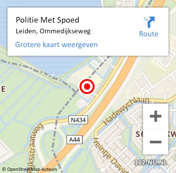 Locatie op kaart van de 112 melding: Politie Met Spoed Naar Leiden, Ommedijkseweg op 16 juni 2023 02:52