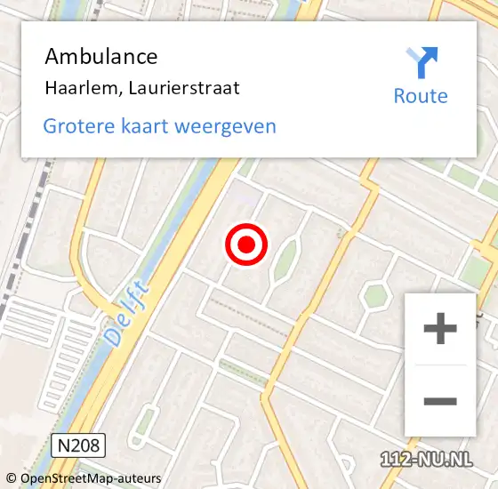 Locatie op kaart van de 112 melding: Ambulance Haarlem, Laurierstraat op 16 juni 2023 03:03