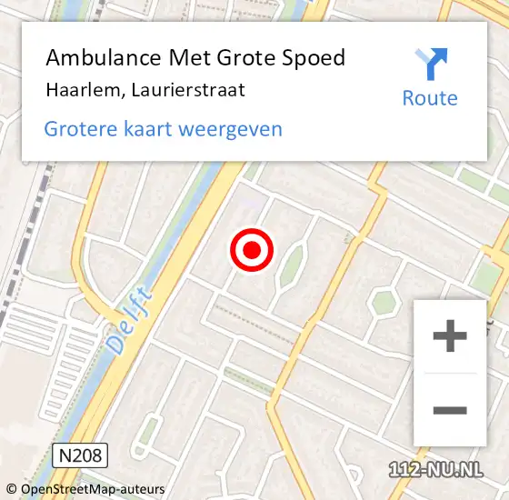 Locatie op kaart van de 112 melding: Ambulance Met Grote Spoed Naar Haarlem, Laurierstraat op 16 juni 2023 03:05