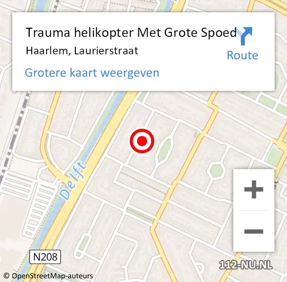 Locatie op kaart van de 112 melding: Trauma helikopter Met Grote Spoed Naar Haarlem, Laurierstraat op 16 juni 2023 03:06