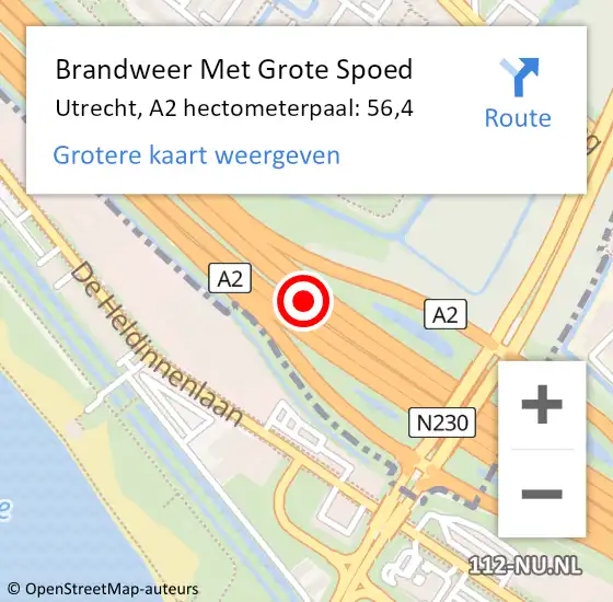 Locatie op kaart van de 112 melding: Brandweer Met Grote Spoed Naar Utrecht, A2 hectometerpaal: 56,4 op 16 juni 2023 03:11