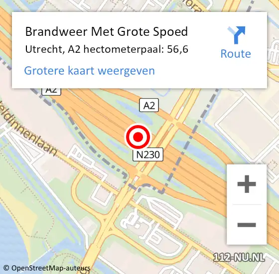 Locatie op kaart van de 112 melding: Brandweer Met Grote Spoed Naar Utrecht, A2 hectometerpaal: 56,6 op 16 juni 2023 03:24