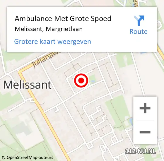 Locatie op kaart van de 112 melding: Ambulance Met Grote Spoed Naar Melissant, Margrietlaan op 16 juni 2023 04:31