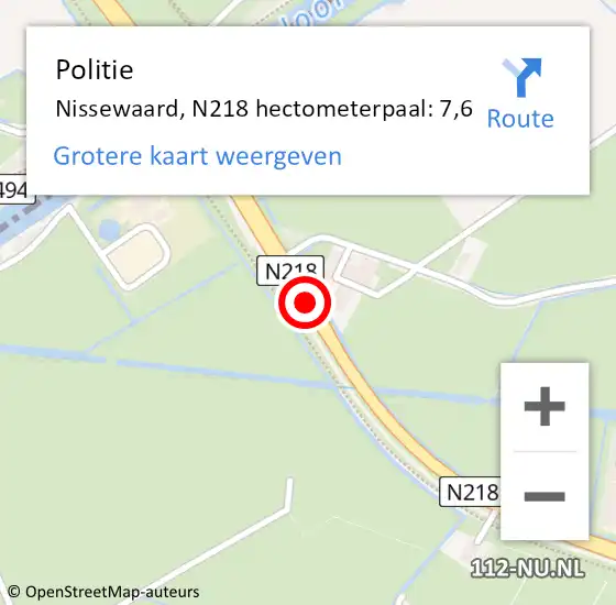 Locatie op kaart van de 112 melding: Politie Nissewaard, N218 hectometerpaal: 7,6 op 16 juni 2023 05:41