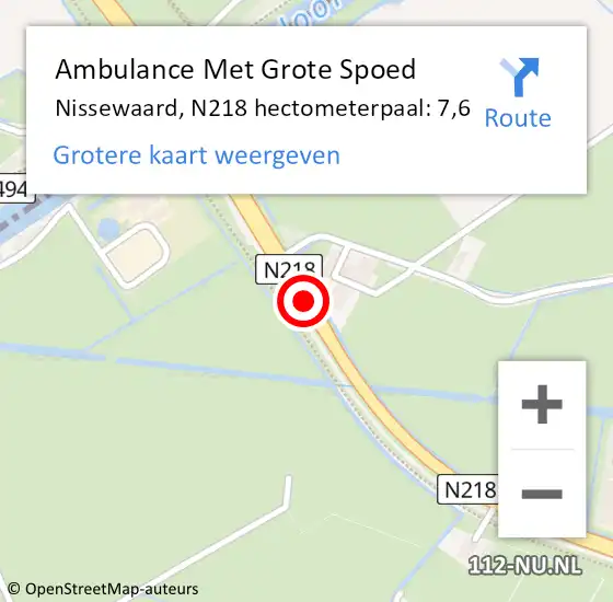 Locatie op kaart van de 112 melding: Ambulance Met Grote Spoed Naar Nissewaard, N218 hectometerpaal: 7,6 op 16 juni 2023 05:41