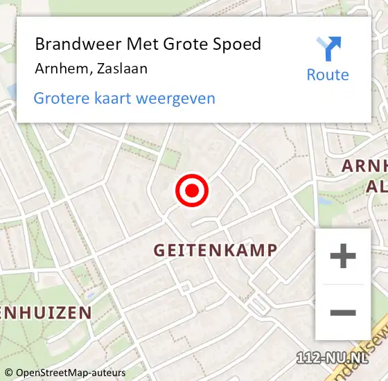 Locatie op kaart van de 112 melding: Brandweer Met Grote Spoed Naar Arnhem, Zaslaan op 16 juni 2023 05:43