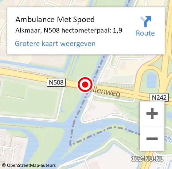 Locatie op kaart van de 112 melding: Ambulance Met Spoed Naar Alkmaar, N508 hectometerpaal: 1,9 op 16 juni 2023 06:34